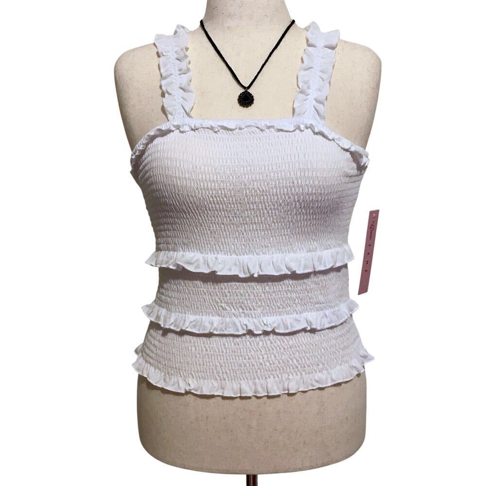 Crave Fame NWT White Smocked Sleeveless Top Juniors L